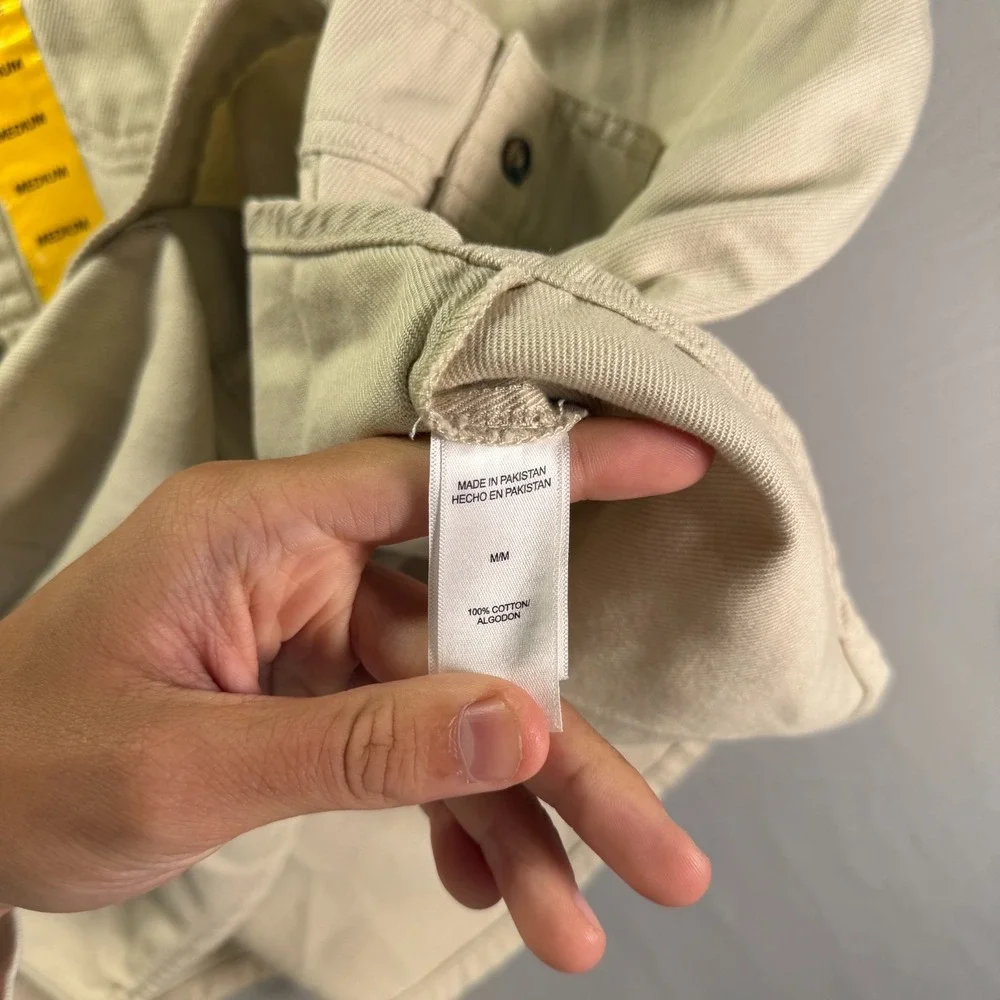 Lukcy Brand Button Down Shirt Men Medium Beige Twill Long Sleeve Heavy Thick NWT
